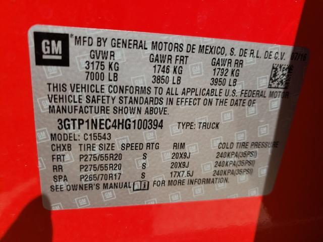 Photo 9 VIN: 3GTP1NEC4HG100394 - GMC SIERRA C15 