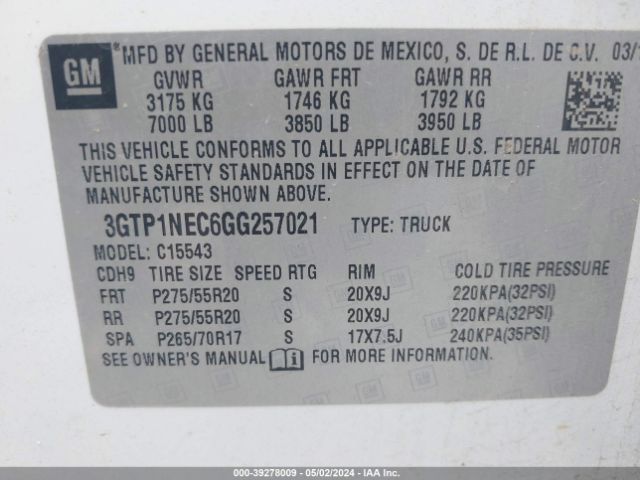 Photo 8 VIN: 3GTP1NEC6GG257021 - GMC SIERRA 1500 