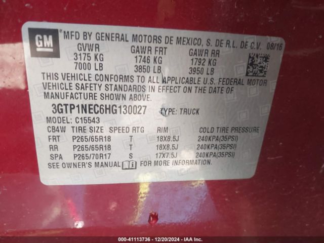 Photo 8 VIN: 3GTP1NEC6HG130027 - GMC SIERRA 