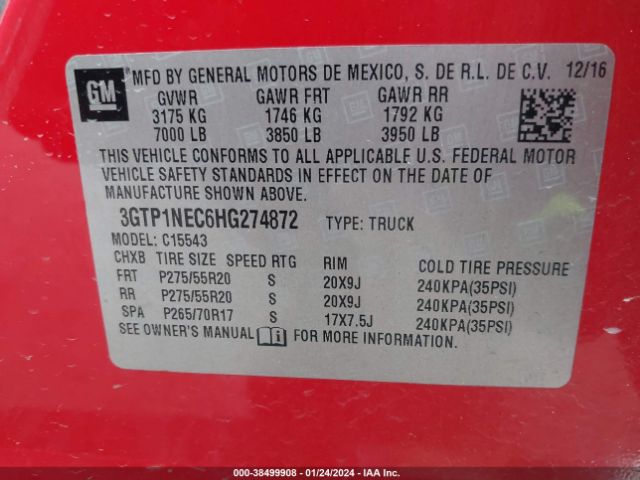 Photo 8 VIN: 3GTP1NEC6HG274872 - GMC SIERRA C15 