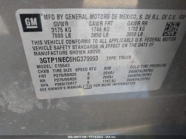 Photo 8 VIN: 3GTP1NEC6HG379993 - GMC SIERRA 1500 