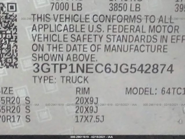 Photo 8 VIN: 3GTP1NEC6JG542874 - GMC SIERRA 1500 