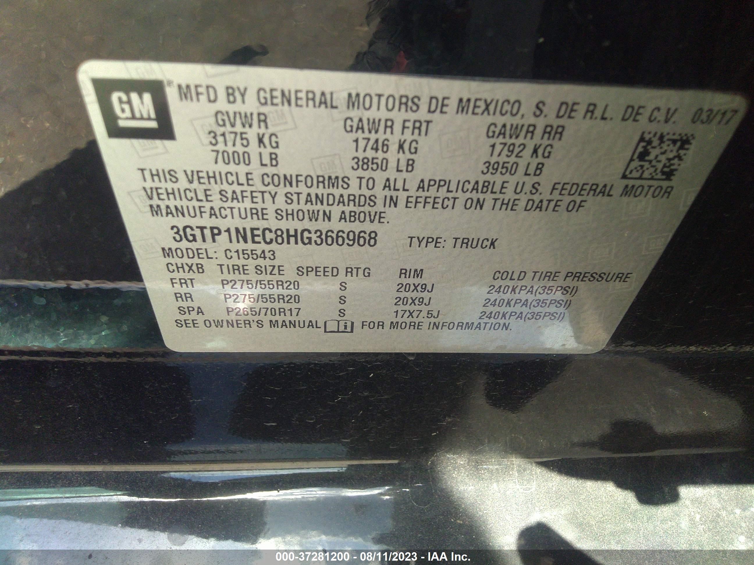 Photo 8 VIN: 3GTP1NEC8HG366968 - GMC SIERRA 