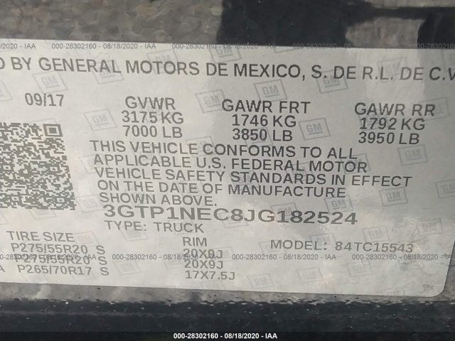 Photo 8 VIN: 3GTP1NEC8JG182524 - GMC SIERRA 1500 