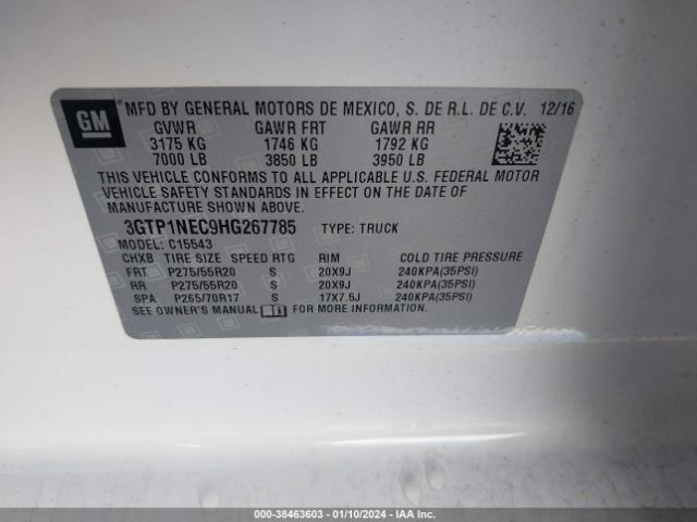 Photo 8 VIN: 3GTP1NEC9HG267785 - GMC SIERRA 1500 