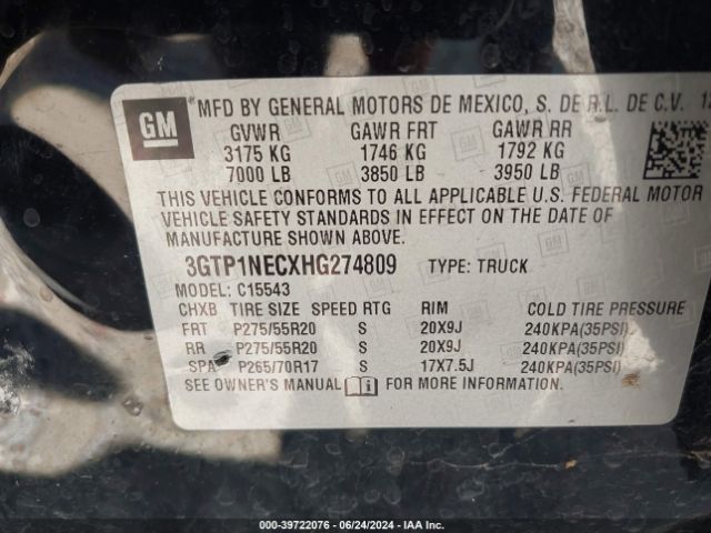 Photo 8 VIN: 3GTP1NECXHG274809 - GMC SIERRA 