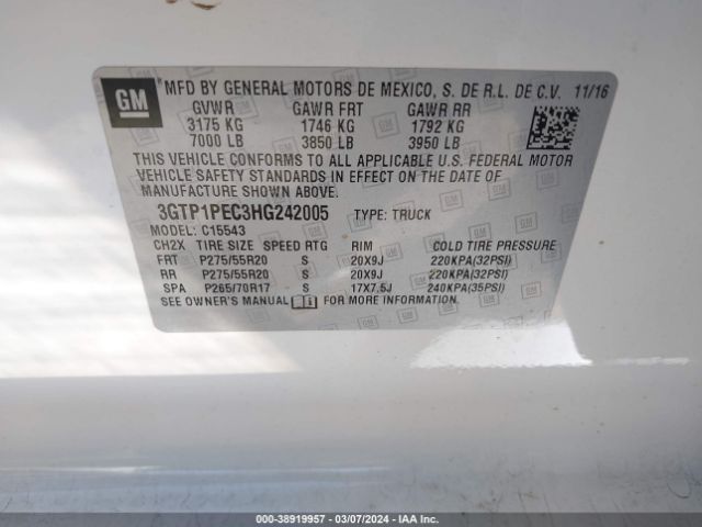 Photo 8 VIN: 3GTP1PEC3HG242005 - GMC SIERRA 1500 