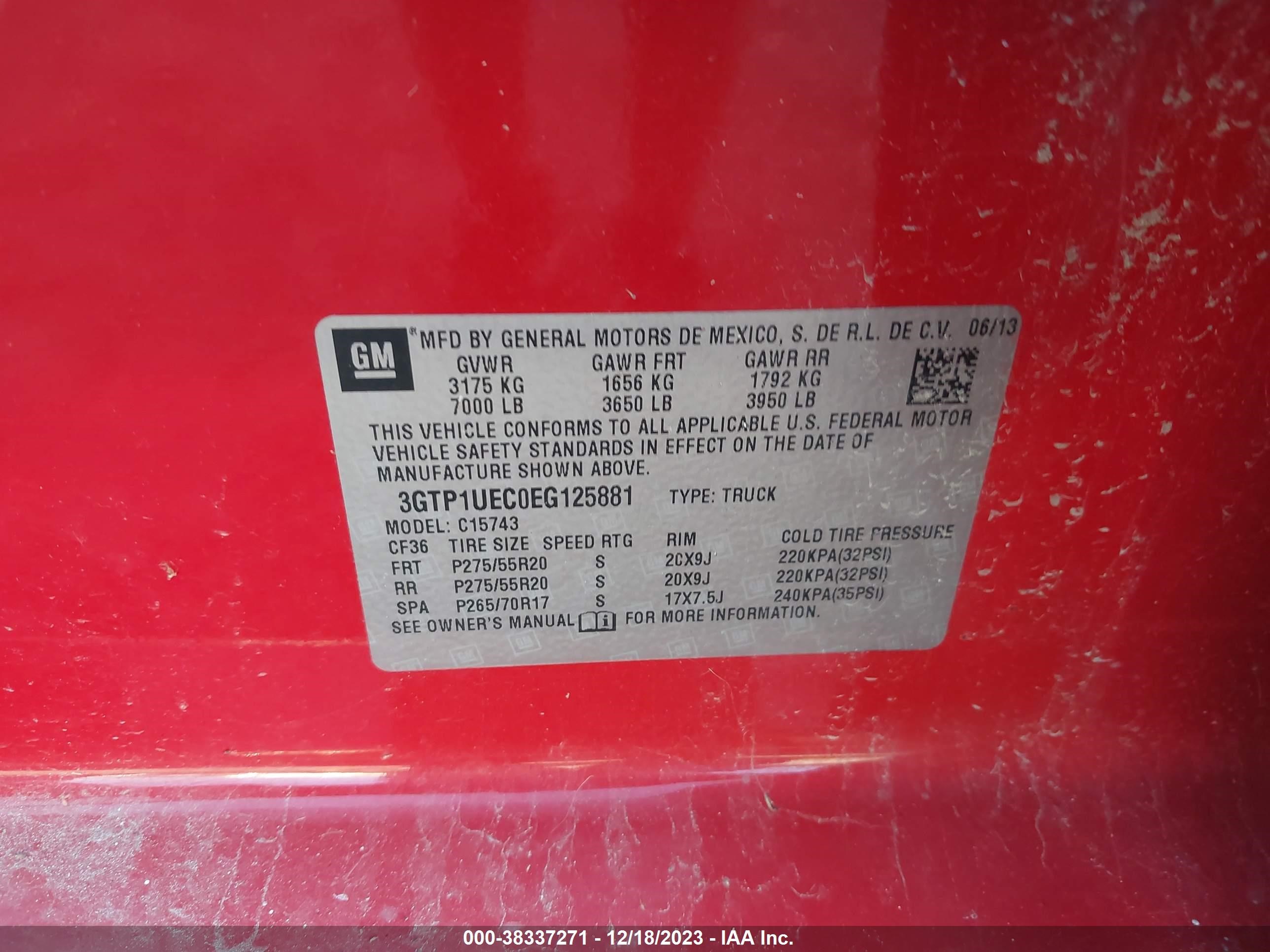 Photo 8 VIN: 3GTP1UEC0EG125881 - GMC SIERRA 