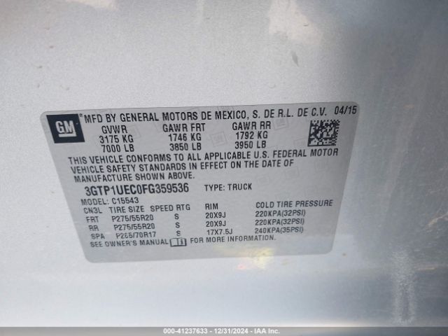 Photo 8 VIN: 3GTP1UEC0FG359536 - GMC SIERRA 