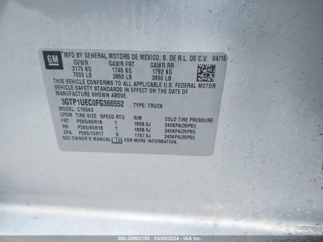 Photo 8 VIN: 3GTP1UEC0FG366552 - GMC SIERRA 1500 