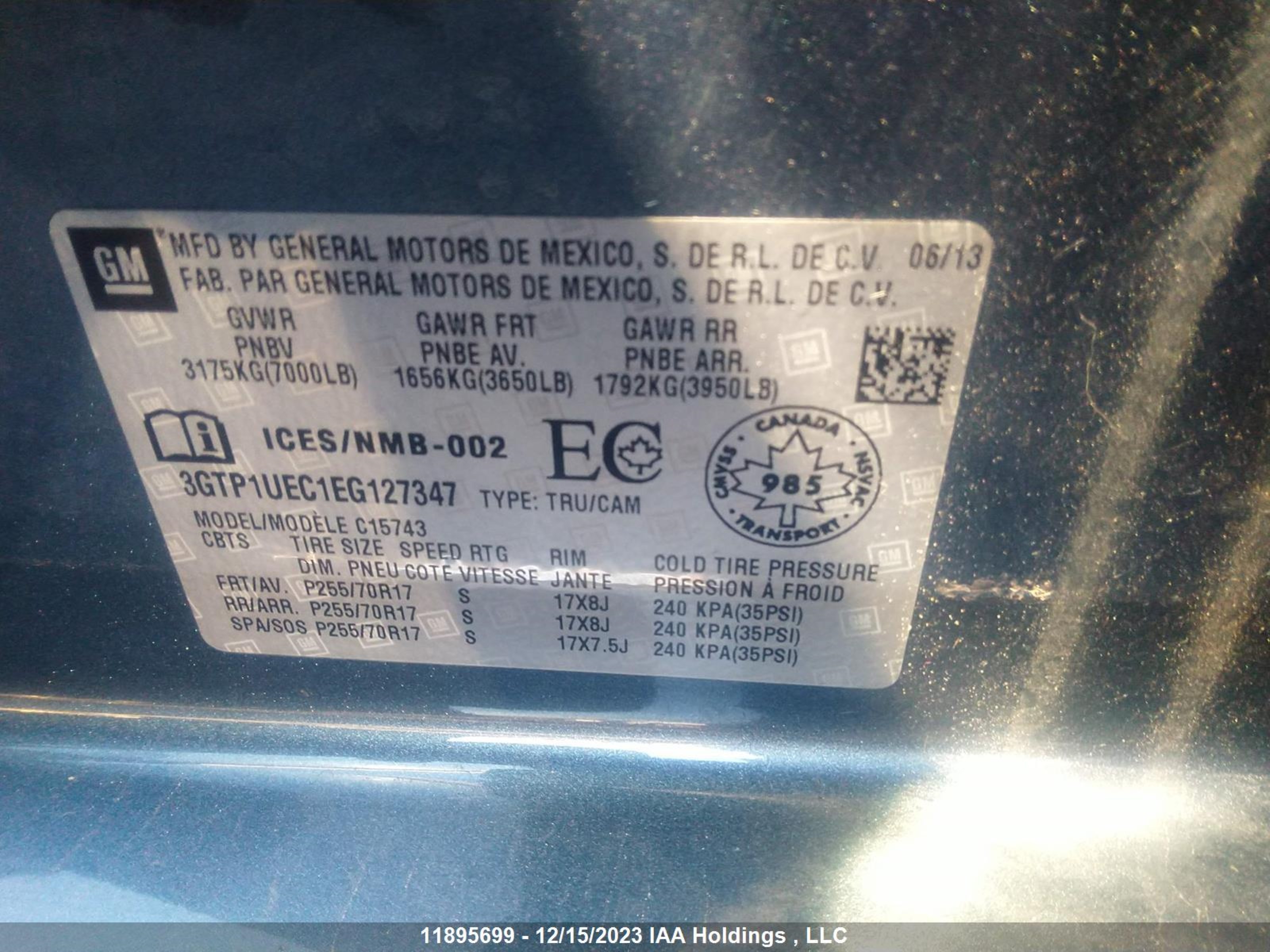 Photo 8 VIN: 3GTP1UEC1EG127347 - GMC SIERRA 