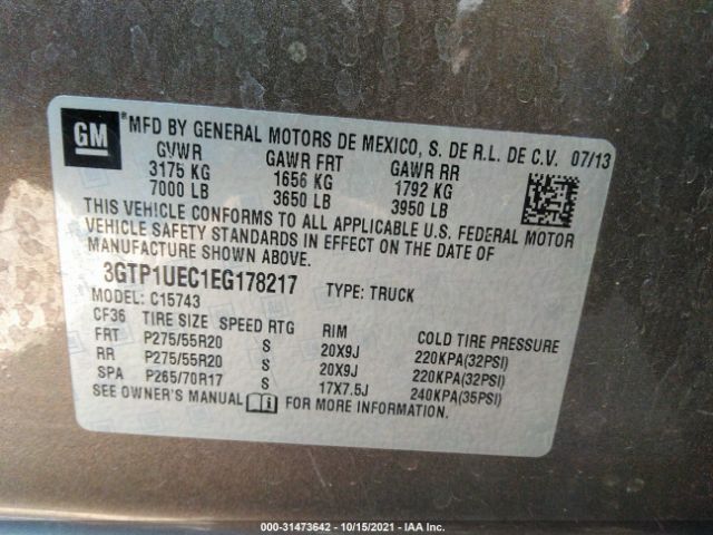 Photo 8 VIN: 3GTP1UEC1EG178217 - GMC SIERRA 1500 