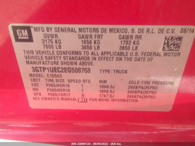 Photo 8 VIN: 3GTP1UEC2EG508768 - GMC SIERRA 1500 