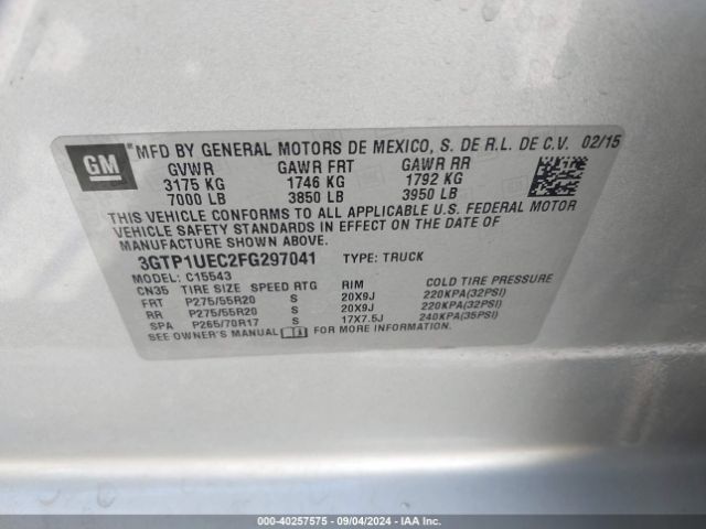 Photo 8 VIN: 3GTP1UEC2FG297041 - GMC SIERRA 