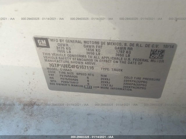 Photo 8 VIN: 3GTP1UEC4FG167116 - GMC SIERRA 1500 