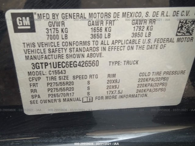 Photo 8 VIN: 3GTP1UEC6EG426560 - GMC SIERRA 1500 