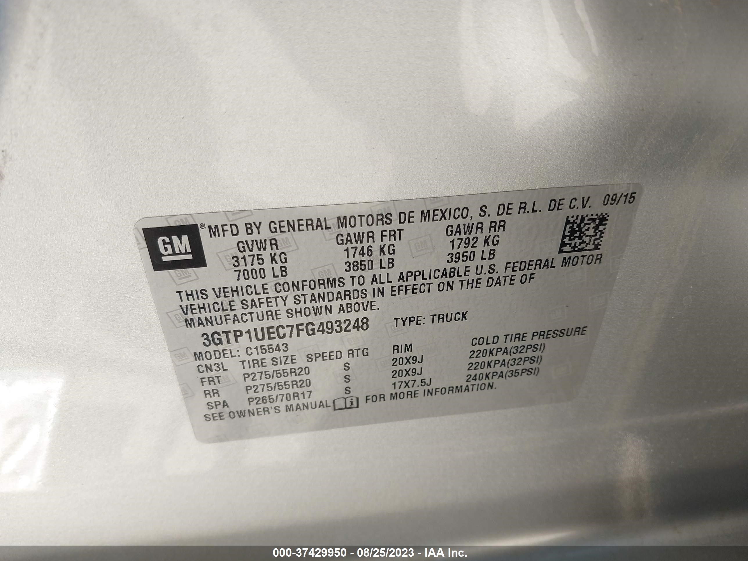 Photo 8 VIN: 3GTP1UEC7FG493248 - GMC SIERRA 