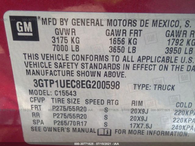 Photo 8 VIN: 3GTP1UEC8EG200598 - GMC SIERRA 1500 