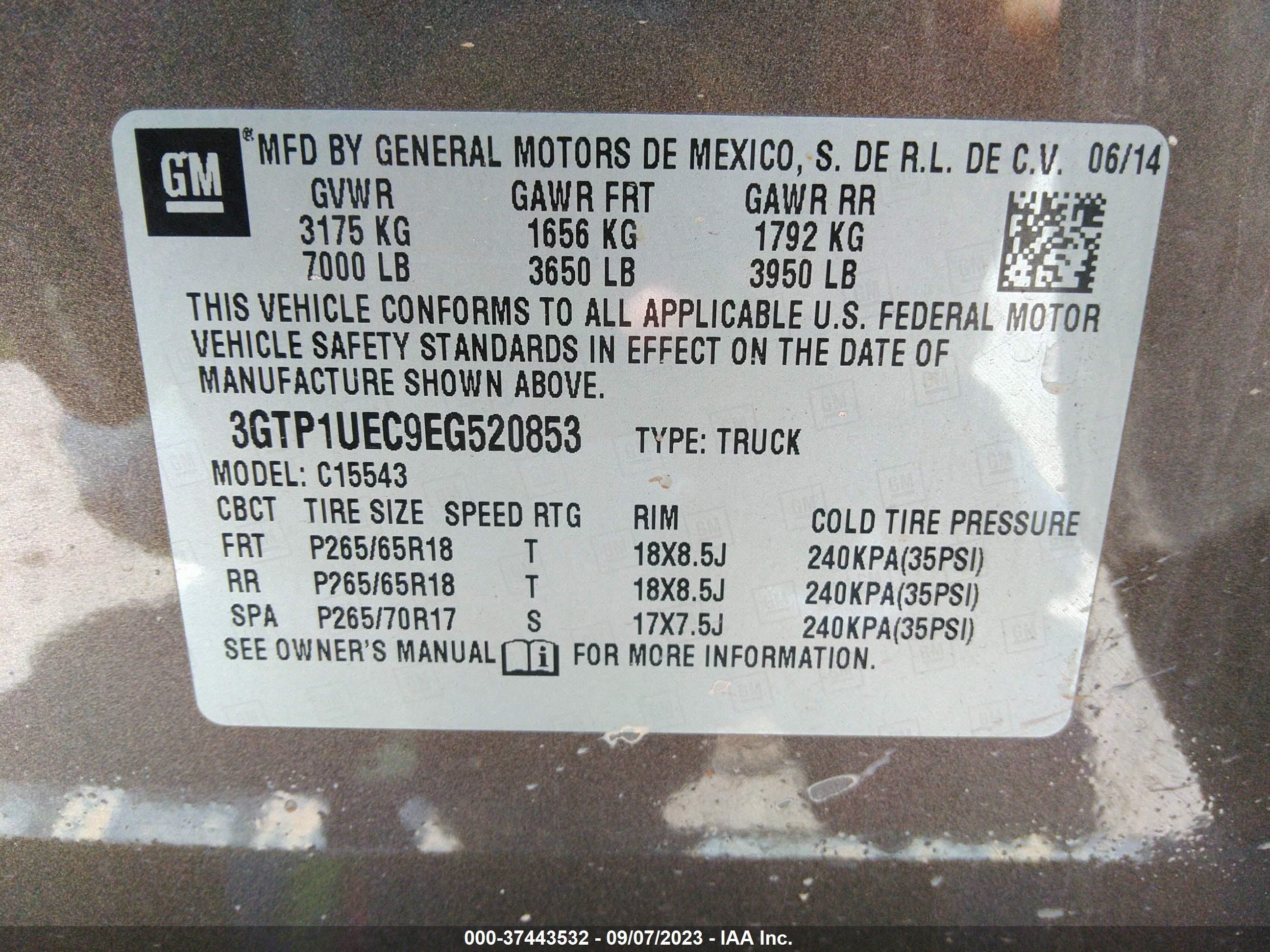 Photo 8 VIN: 3GTP1UEC9EG520853 - GMC SIERRA 