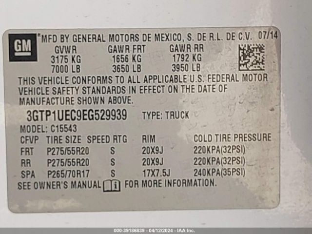 Photo 8 VIN: 3GTP1UEC9EG529939 - GMC SIERRA 1500 