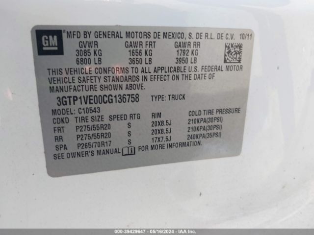 Photo 8 VIN: 3GTP1VE00CG136758 - GMC SIERRA 1500 