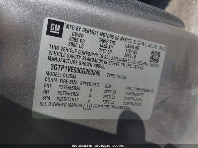 Photo 8 VIN: 3GTP1VE00CG263249 - GMC SIERRA 1500 