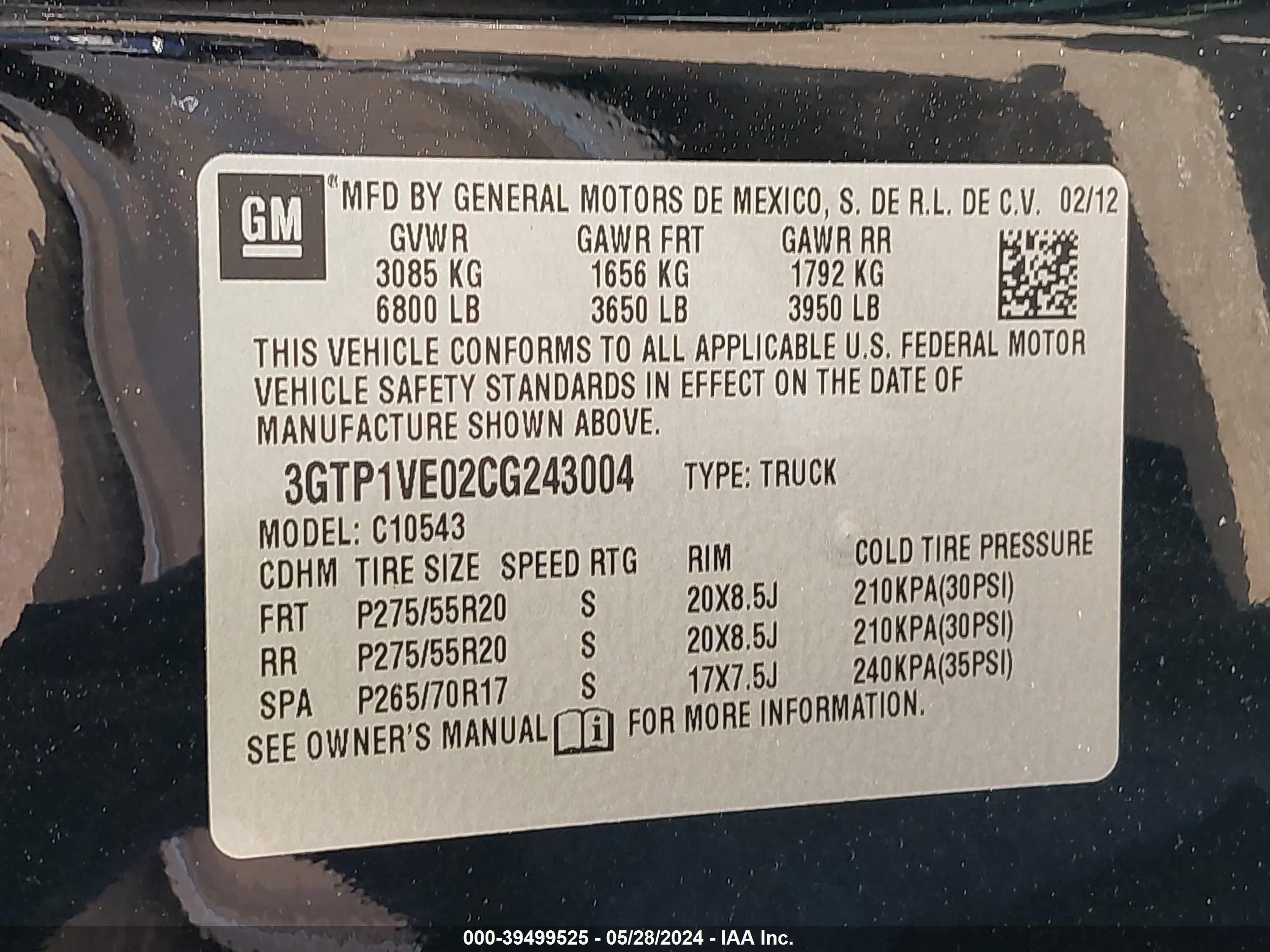 Photo 8 VIN: 3GTP1VE02CG243004 - GMC SIERRA 