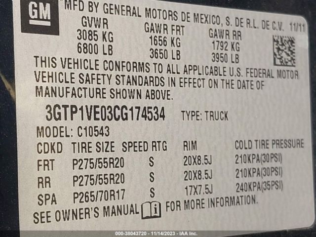 Photo 8 VIN: 3GTP1VE03CG174534 - GMC SIERRA 1500 