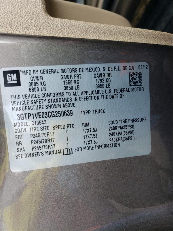 Photo 9 VIN: 3GTP1VE03CG250639 - GMC SIERRA C15 