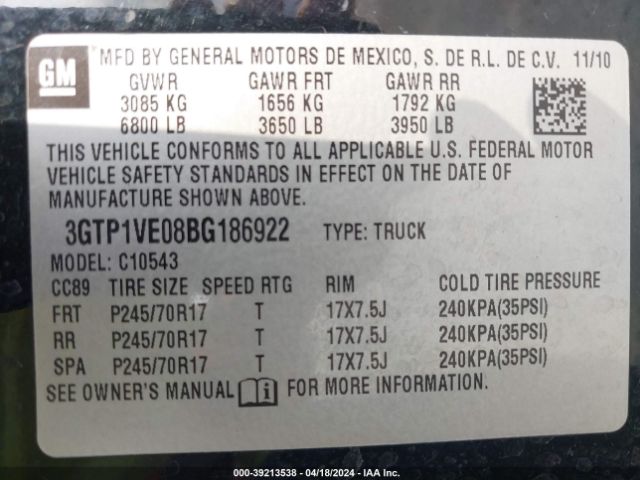 Photo 8 VIN: 3GTP1VE08BG186922 - GMC SIERRA 1500 