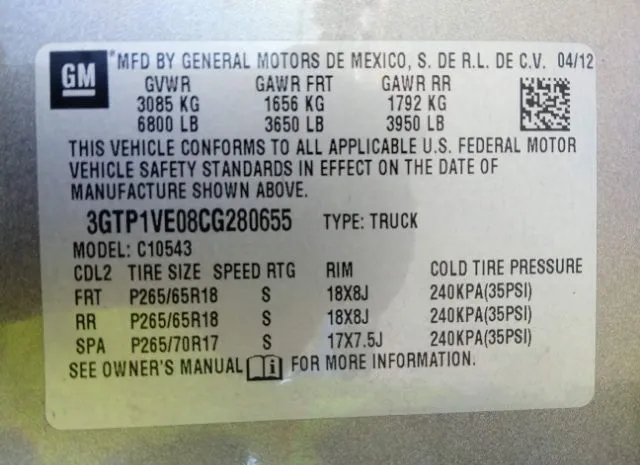 Photo 8 VIN: 3GTP1VE08CG280655 - GMC SIERRA 1500 