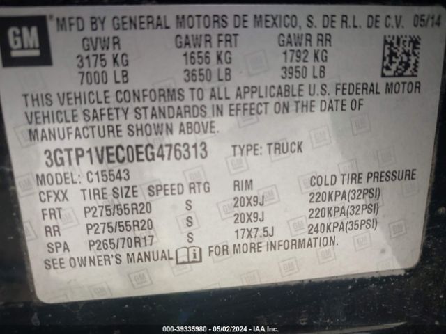 Photo 8 VIN: 3GTP1VEC0EG476313 - GMC SIERRA 1500 