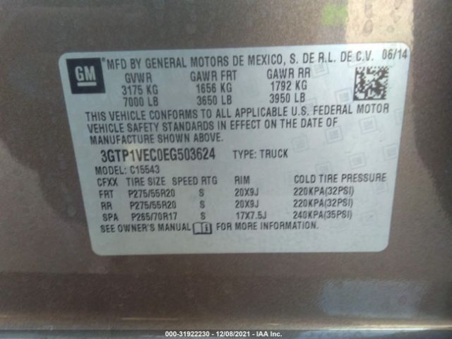 Photo 8 VIN: 3GTP1VEC0EG503624 - GMC SIERRA 1500 