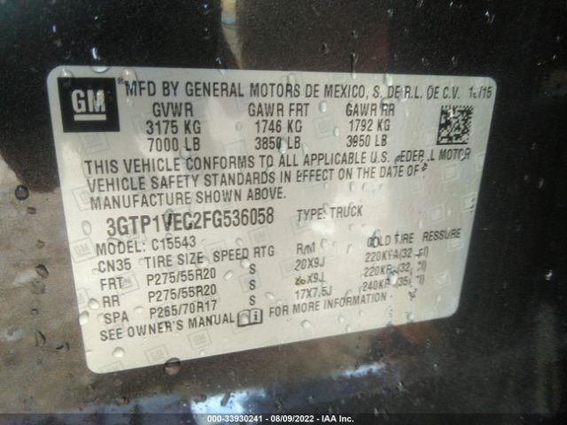 Photo 8 VIN: 3GTP1VEC2FG536058 - GMC SIERRA 1500 