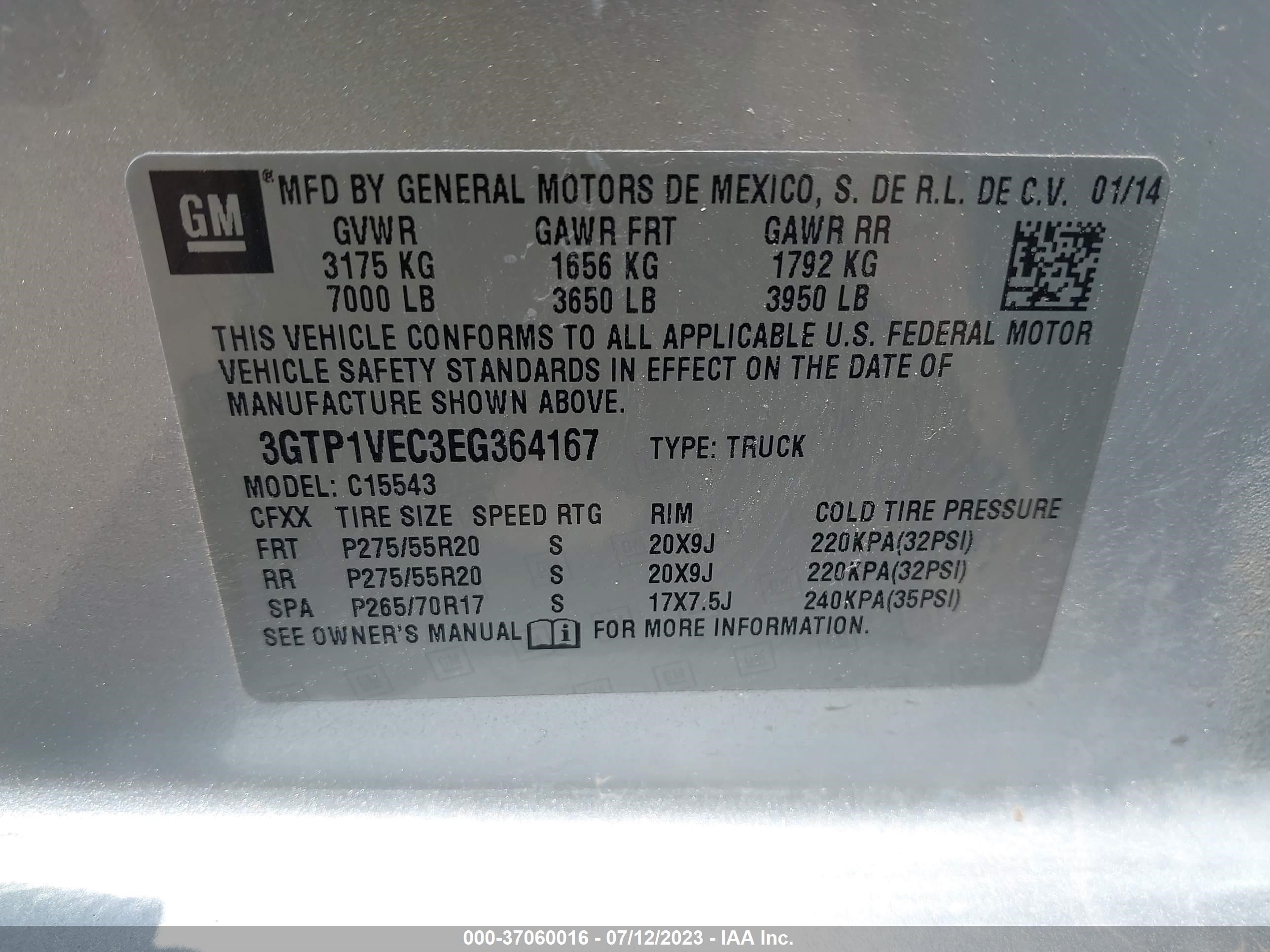 Photo 8 VIN: 3GTP1VEC3EG364167 - GMC SIERRA 