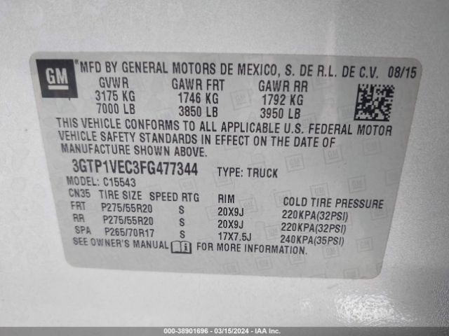 Photo 8 VIN: 3GTP1VEC3FG477344 - GMC SIERRA 1500 