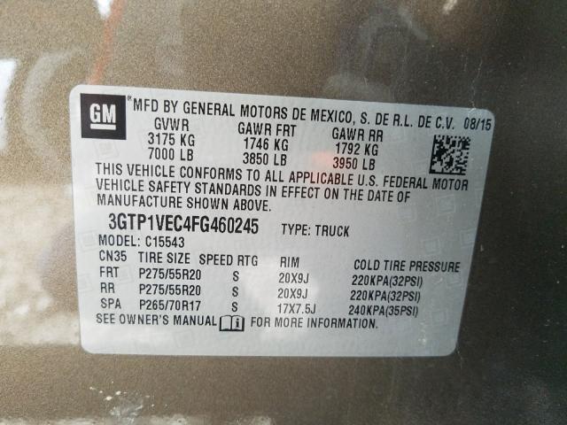 Photo 9 VIN: 3GTP1VEC4FG460245 - GMC SIERRA C15 