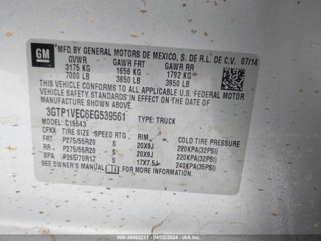 Photo 8 VIN: 3GTP1VEC6EG539561 - GMC SIERRA 1500 