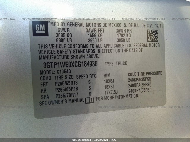 Photo 8 VIN: 3GTP1WE0XCG184936 - GMC SIERRA 1500 