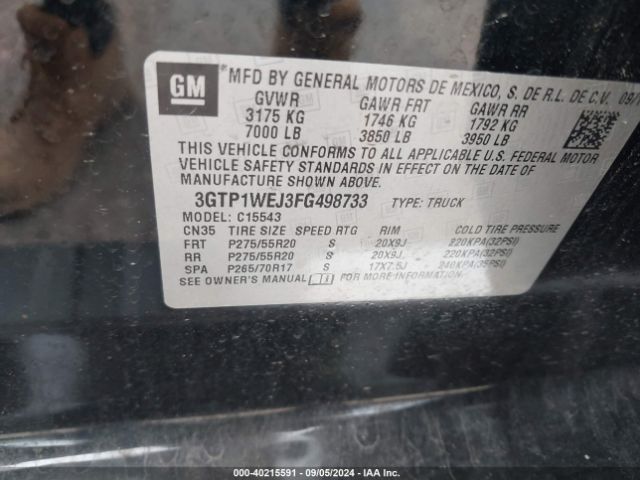 Photo 8 VIN: 3GTP1WEJ3FG498733 - GMC SIERRA 