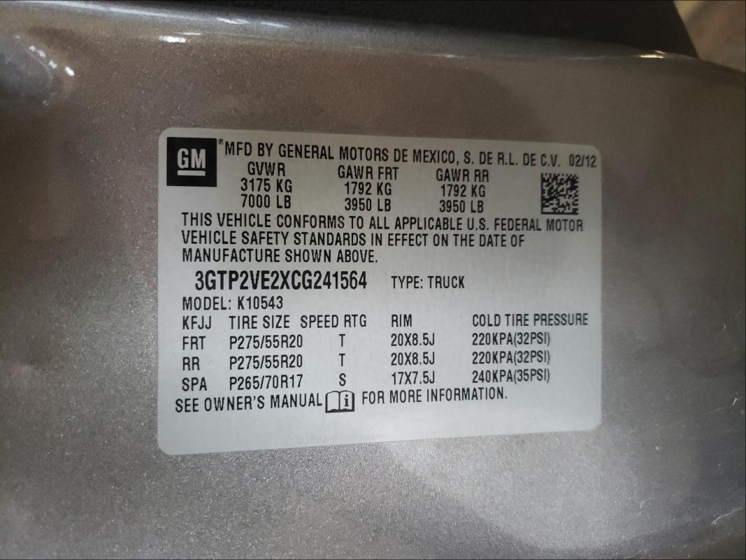 Photo 9 VIN: 3GTP2VE2XCG241564 - GMC SIERRA SLE 