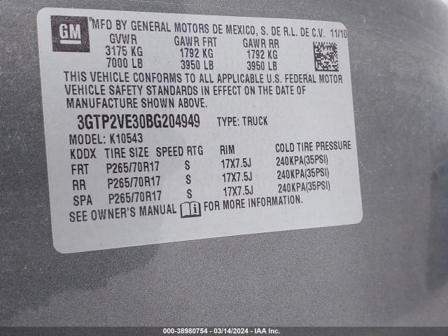 Photo 8 VIN: 3GTP2VE30BG204949 - GMC SIERRA 1500 