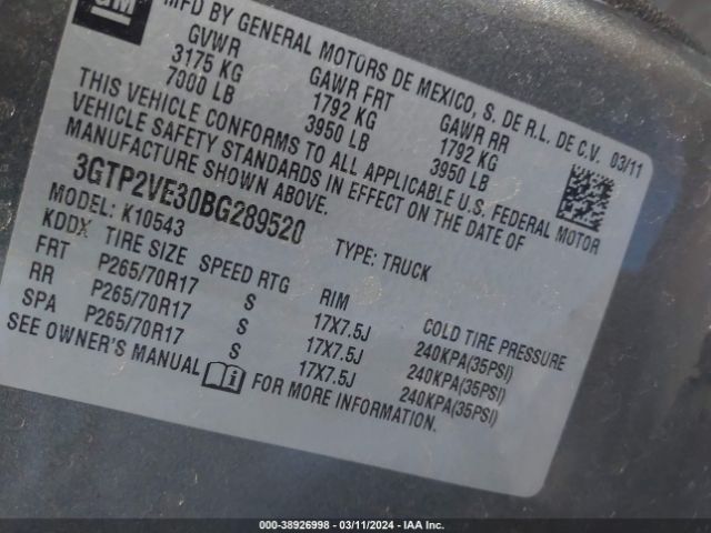 Photo 8 VIN: 3GTP2VE30BG289520 - GMC SIERRA 1500 