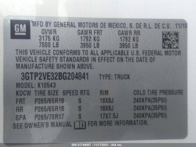 Photo 8 VIN: 3GTP2VE32BG204841 - GMC SIERRA 1500 