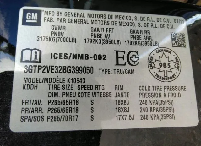 Photo 8 VIN: 3GTP2VE32BG399050 - GMC SIERRA 1500 