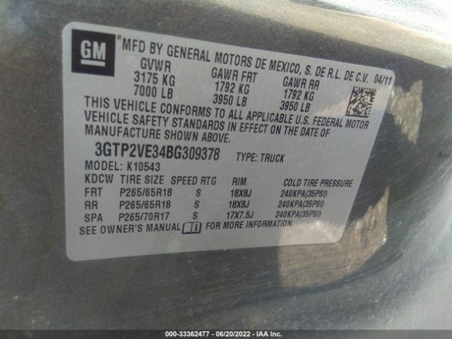 Photo 8 VIN: 3GTP2VE34BG309378 - GMC SIERRA 1500 