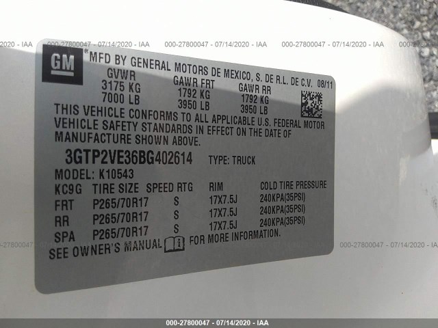 Photo 8 VIN: 3GTP2VE36BG402614 - GMC SIERRA 1500 