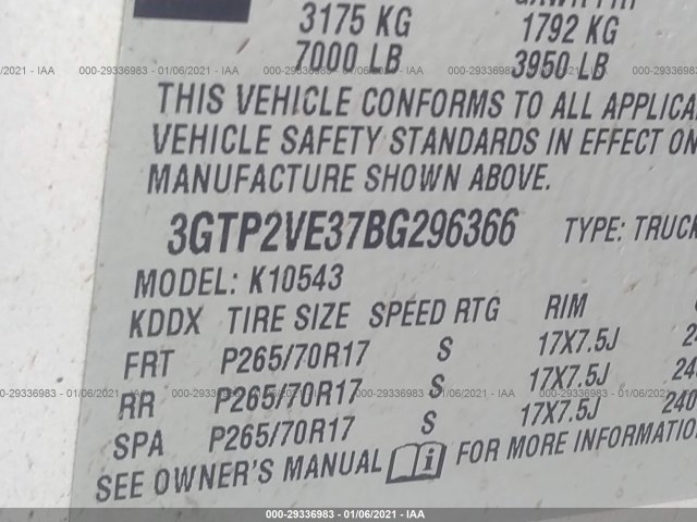 Photo 8 VIN: 3GTP2VE37BG296366 - GMC SIERRA 1500 