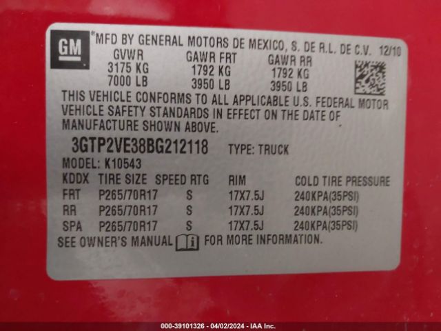 Photo 8 VIN: 3GTP2VE38BG212118 - GMC SIERRA 1500 