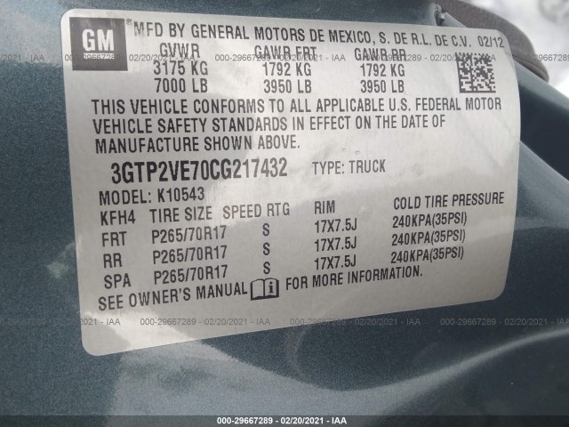 Photo 8 VIN: 3GTP2VE70CG217432 - GMC SIERRA 1500 